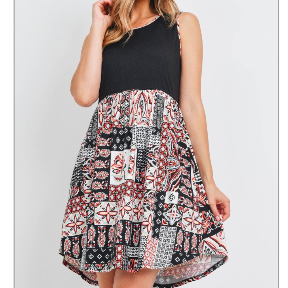 NEW SOFT Black and Red Boho Stretch Dress - Picture 7 of 10